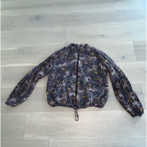 Free People floral light zip up jacket with Balloon sleeves size small S - Picture 3 of 10